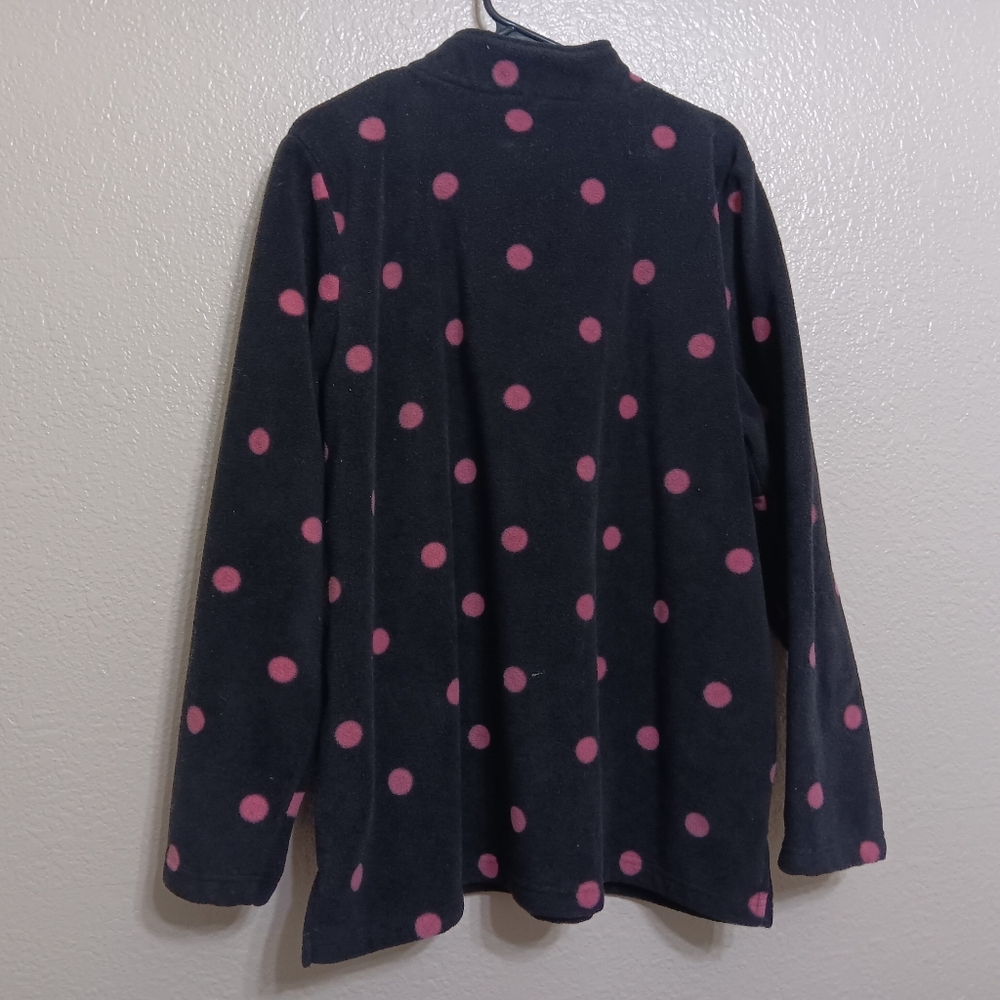 Quacker Factory Black Pink Polka Dot Fleece 1/4 Zip Top - Picture 3 of 4